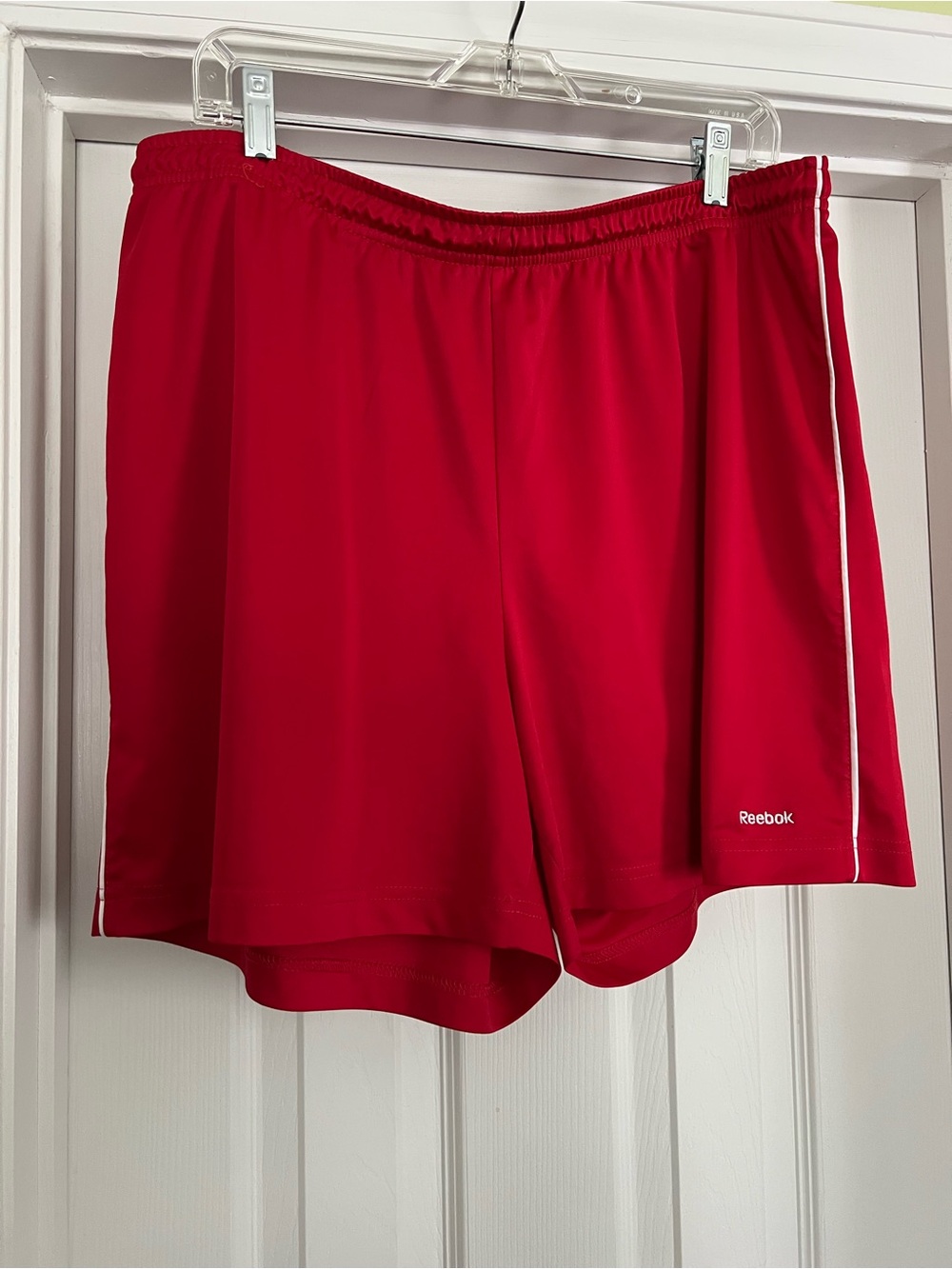 Reebok Women's Red Athletic Shorts with White Piping